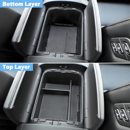 Double Layer-2026 Palisade Center Console Organizer for Hyundai Palisade (Calligraphy) (Only fit 7-Seater with Dual-Opening Center Console), Durable ABS Plastic Tray 2026 Palisade Accessories - color: Black (2pcs)