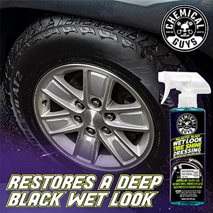Chemical Guys Galactic Black Wet Look Tire Shine Dressing – High Gloss Tire Spray for Trim & Rubber – Restores Deep Black Shine and Protection for Cars, Trucks, Motorcycles and RVs, 16 oz - size: 16 Fl Oz