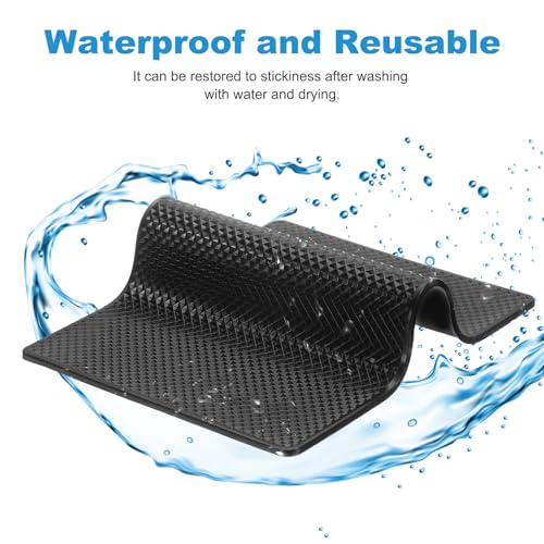 HARFINGTON 4pcs Car Dashboard Anti-Slip Mat 10.6" x 6" Universal Sticky Dash Pad Grid Pattern Washable Reusable Car Non-Slip Mats for Phone Keys Sunglasses Electronic Devices, Black