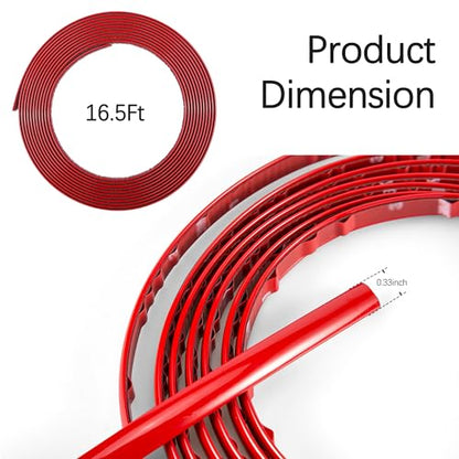 16.4Ft Cuttable Automotive Trim Strip,Anti-Scratch Car Door Trim Molding Car Exterior Accessories,Universal CCar Stickers Trim Strip for Hood,Window,Door,Bumper,Headlight (Red)