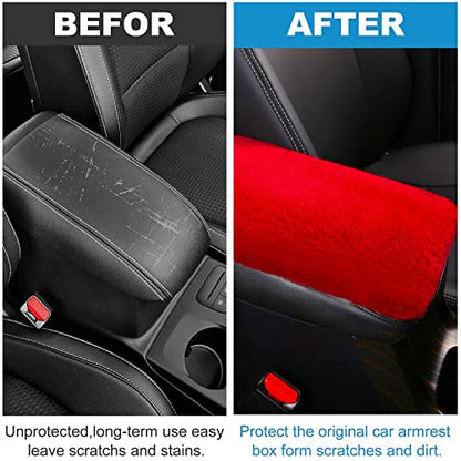 Fluffy Furry Armrest Cover for Car, Auto Center Console Pad, Soft Wool Fur Protector, Universal Fit for Most Vehicle, SUV (Red) - color: Red
