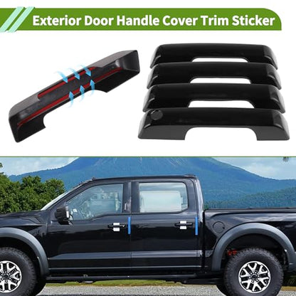 Exterior Door Handle Cover Trim Front Left Front Right Rear Left Rear Right Door Handle Cover for Ford F150 21-24 Glossy Black - size: Without Sensor Holes