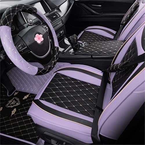 Car Seat Covers Front Seats, Super Luxurious Heavy Universal Duty Waterproof Leather Automotive Vehicle Cover for Cars SUV Pick-up Truck, Non-Slip Seat Pink Car Accessories (2 PCS Front/Light purple) - color: 2 PCS Front/Light purple