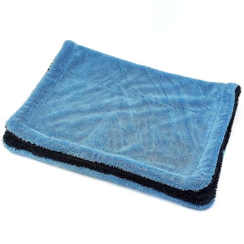 1200GSM Microfiber Car Drying Towel, Double-Twist Loop, Ultra-Absorbent, Quick-Dry, Lint- & Streak-Free, Scratch-Safe, for Car Wash & Detailing (1 Pack) (Dark Grey & Light Blue, 24" x 36") - color: Dark Grey & Light Blue, size: 24" x 36"