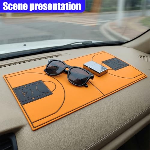Car Dashboard Anti-Slip Pad, 10.55'' x 5.82'' Universal Sticky Gel Adhesive Mat, Multifunctional Auto Interior Gripping Mat for Phones/Sunglasses/Keys/Coins/GPS/Electronic Devices(Basketball) - size: Basketball