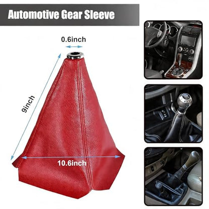 Automotive Shift Knob Dust Cover, Leather Construction, Shifter Boot Cover Replacement Part, Universal Fit for Manual/Automatic Transmissions Automotive Interior Accessories (Red) - color: Red