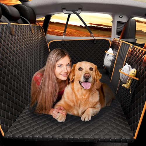 Back Seat Extender for Dogs - Large Space, Waterproof Hard-Bottom Dog Car Seat Cover for Back Seat, Holds 420lbs, Upgraded Material Waterproof Pet Car Bed Dog Hammock for Car, SUV(Gray Orange) - color: Gray Orange