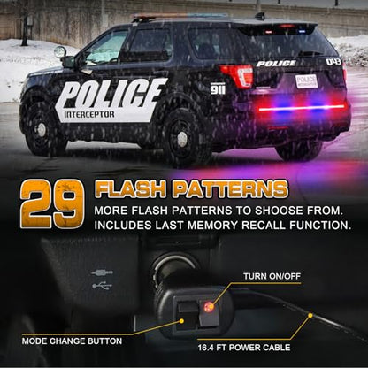 XRIDONSEN 60 inch Truck Tailgate Police Lights Strip 360 LED Rear Window Lights Red Blue Emergency Strobe Lights Flashing Warning Hazard Safety w/Waterproof Flexible for Vehicles Trucks - color: Red/Blue