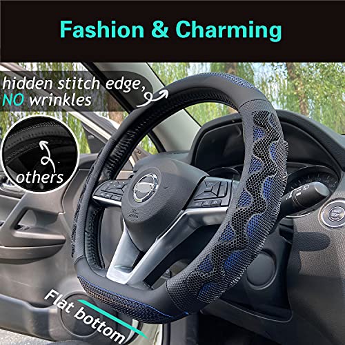 PINCTROT D Shaped 14.5-15 Inch Steering Wheel Cover Great Grip with 3D Honeycomb Anti-Slip Design, Flat Bottom 14.5-15 Inch (Blue) - color: 9.D-shaped,Blue, size: Medium(Standard) Size[14 1/2''-15'']