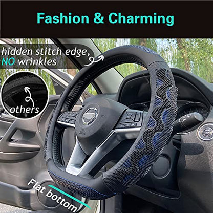 PINCTROT D Shaped 14.5-15 Inch Steering Wheel Cover Great Grip with 3D Honeycomb Anti-Slip Design, Flat Bottom 14.5-15 Inch (Blue) - color: 9.D-shaped,Blue, size: Medium(Standard) Size[14 1/2''-15'']