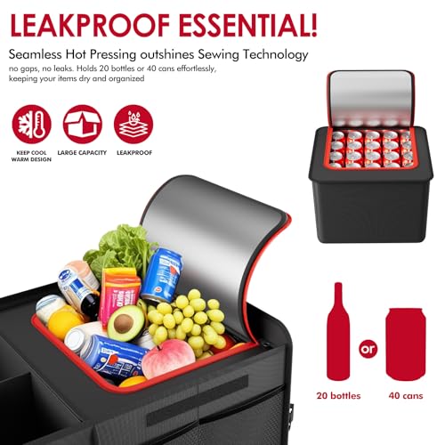 MEI&CO Car Trunk Organizer - 2.5mm PP Board Built, 35L Leakproof Cooler, 105L Capacity, 2 Tie-Down Straps, 4 Adjustable Dividers, Foldable Design for SUVs, Trucks, and Cars - color: RED