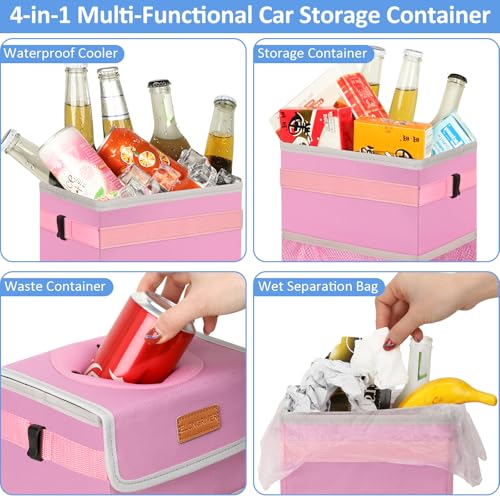ELONGRIVER Car Trash Can for SUVs, Trucks, Vans - Pink, 2 Gallons Capacity, Leak-Proof Liner, Utility Clasps, Cute Design - color: Pink, size: 2 Gallons