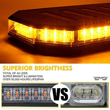 LUMENIX 42 LED Roof Top Strobe Beacon Light Bar Hazard Warning Emergency Flashing Plow Lights with Controller for Construction Vehicles Tow Trucks Postal Mail Cars Snowplow Amber (Patent Design) - color: Amber