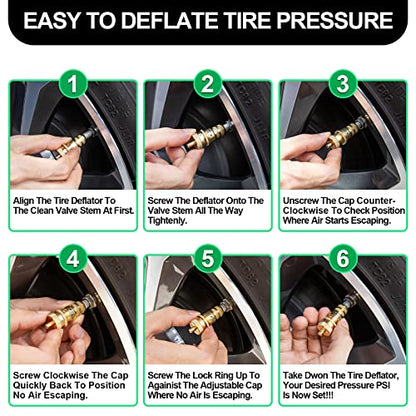 Spurtar Tire Deflator, 6-30 PSI Air Down Tire Deflators Offroad Accessories for Jeep, Car, Truck, Motorcycle, and ATV (4 Pack with Storage Bag)