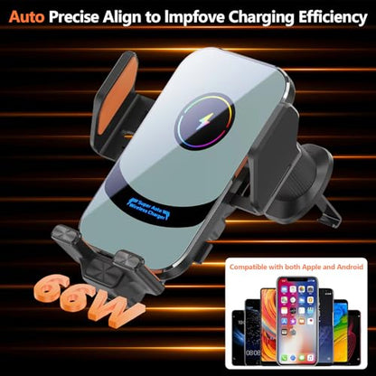 15W Fast Wireless Car Charger, Peltier Cooling Fast Charging Auto-Clamping Car Phone Mount, Anti-Shake Hands Free Car Cell Phone Holder, Universal for iPhone & Samsung Galaxy Series