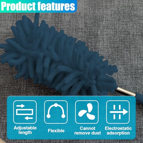 2PCS Car Interior Duster with Extension Pole – Washable Microfiber Dusters Detailing Brushes with Bendable Head, Long Handle Cleaning Duster Tool for Car Dash, Vents, Window, Furniture, Office (Blue) - color: Blue