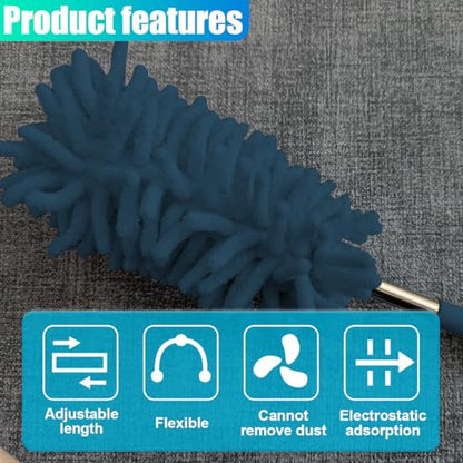 2PCS Car Interior Duster with Extension Pole – Washable Microfiber Dusters Detailing Brushes with Bendable Head, Long Handle Cleaning Duster Tool for Car Dash, Vents, Window, Furniture, Office (Blue) - color: Blue