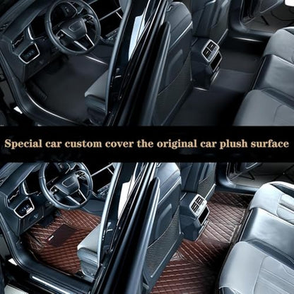 Custom Luxury Car Floor Mats Suitable for All Sedans, Sports Cars,SUV, Business Vehicles, Trucks, Waterproof and Anti Slip Fully Covered Leather Floor Mats (Beige and Black)