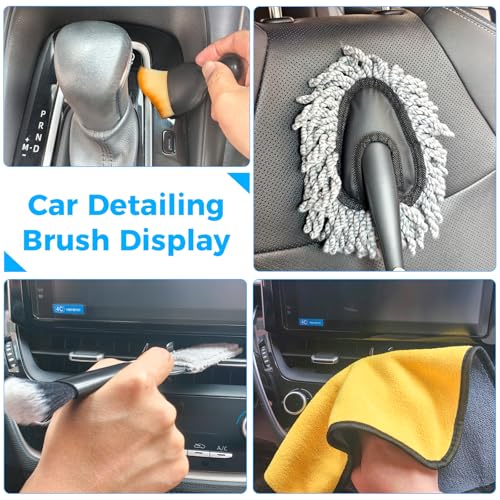 17Pcs Car Cleaning Kit Windshield Cleaner Tool with 3 Extra Microfiber Pads Car Interior Detailing Brushes Dash Duster & Microfiber Towels All-in-One Car Cleaning Supplies for Women Men