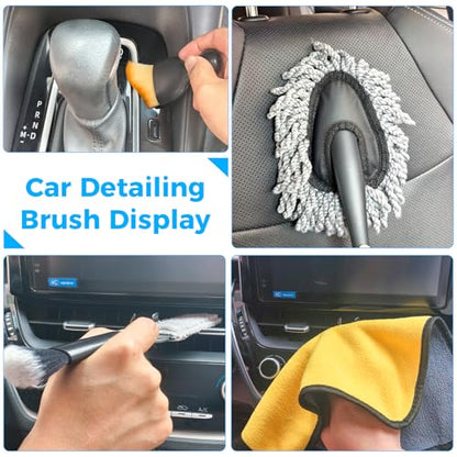 17Pcs Car Cleaning Kit Windshield Cleaner Tool with 3 Extra Microfiber Pads Car Interior Detailing Brushes Dash Duster & Microfiber Towels All-in-One Car Cleaning Supplies for Women Men