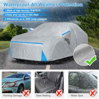 Car Cover for 2010-2026 Audi A7/S7/RS7, Waterproof Custom-fit All Weather Sun Rain UV Dust Snow Protection Windproof Outdoor A7 Car Cover with Zipper Door and Cotton Lining-Gray - size: A7 Cover