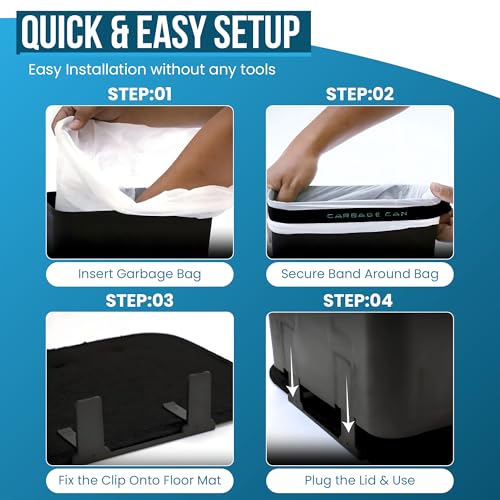 Car Trash Can for Car Garbage: Car Waste Bin w/Floor Mat Clip, Bag Securement Band and Liner for Drivers and Passengers; 3 Gallon Garbage Container for Vehicle, Sedan, SUV, Van, MPV & Truck (Black)
