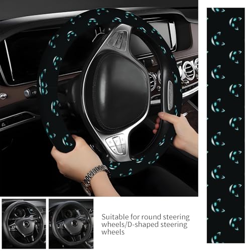 Steering Wheel Covers for Car, Truck, and SUV, Cute Non-Slip Breathable Elastic Steering Wheel, Car Accessories, Universal 15 Inch Leather Cover for Men Women Neon Cat - color: Neon Cat