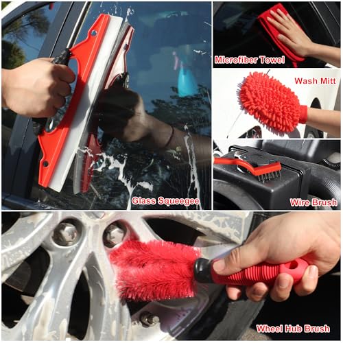 25Pcs Car Detailing Kit with Drill Brushes, Car Cleaning Kit for Interior Exterior, Wheel & Tire Brushes, Polishing Pads for Waxing, Auto Detailing Tools – Gift for Men Dad (25PCS) - size: 25PCS