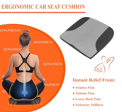 kingphenix Premium Car Seat Cushion, Memory Foam Driver Seat Cushion to Improve Driving View- Coccyx & Lower Back Pain Relief - Seat Cushion for Car, Truck, Office Chair (4D Mesh Gray & Black) - color: 4d Mesh Gray & Black