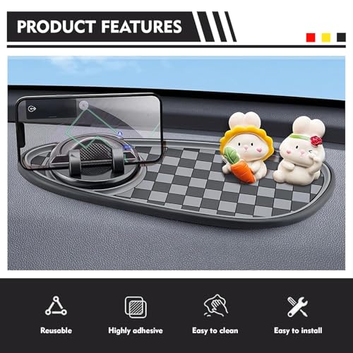 Car Dashboard Mat, Non-Slip Washable Center Console Storage Pad, 11.8" x 5.4" Rotatable Phone Holder Large Storage Tray Parking Number Sign, Universal Multifunctional Organizer (Black #B) - color: Black #B