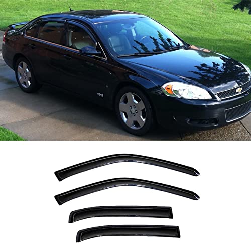 Side Window Wind Deflector fit for 2006-2013 Chevrolet Impala &2014-2016 Chevrolet Impala Limited Model Only, 4pcs Out-Channel Tape-On Rain Guards Set, Dark Smoke Nice Window Visor 94843 - size: 2006-2016 Chevry Impala