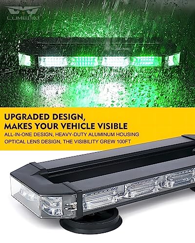 LUMENIX Rooftop Strobe Beacon Lights Bar White Green LED Emergency Caution Traffic Lightbar with Heavy-Duty Magnetic Safety Warning Flashing Light for POV Law Enforcement Vehicles Tow Trucks Snowplow - color: White&Green
