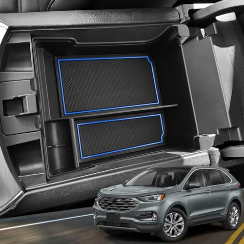 YEE PIN for 2024 Ford Edge Center Console Organizer Tray for 2021-2024 Edge SE/SEL/ST-Line/Titanium/ST Middle Console Organizer Center Console Storage Tray for 2023 Ford Edge Accessories (Blue) - color: Blue Trim (1PCS)