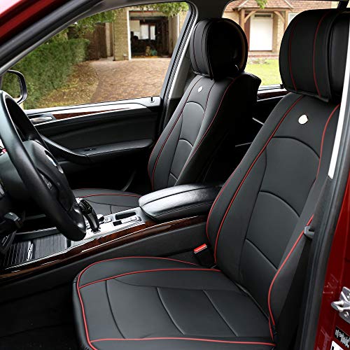FH Group Ultra Comfort Highest Grade Faux Leather Full Set Car Seat Cushions– Universal Fit for Cars Trucks & SUVs (Black Red Trim) - color: Black Red Trim, style: Full Set