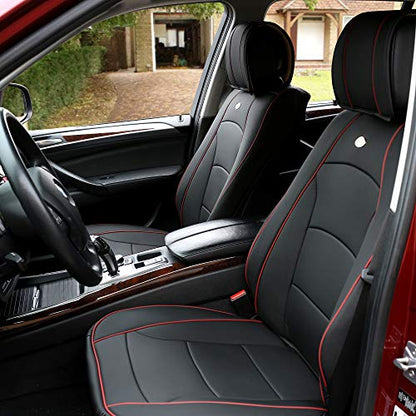 FH Group Ultra Comfort Highest Grade Faux Leather Full Set Car Seat Cushions– Universal Fit for Cars Trucks & SUVs (Black Red Trim) - color: Black Red Trim, style: Full Set