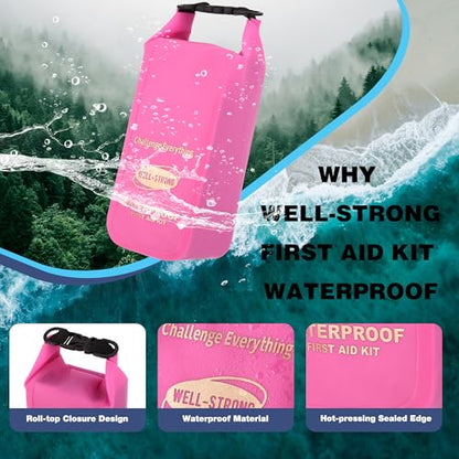 Boat First Aid Kit Waterproof, WELL-STRONG Marine Emergency Kit with Roll Top Dry Bag for Boating Fishing Kayaking – Water-Resistant Contents for Camping & Beach（Transparent Pink） - color: Ws011-transpink