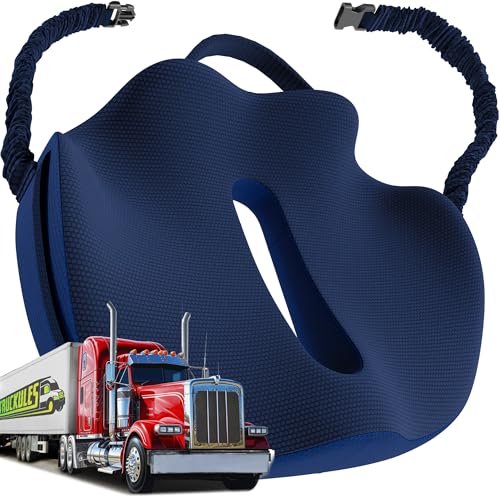 Medium Truck Seat Cushion for Truck Driver Seat Cushion - Upgraded Back Support, CertiPUR-US® Certified - Thick Memory Foam, Pain Relief for Hours of Driving, Trucker Approved Big Rig - Navy - color: Navy Blue, size: Medium