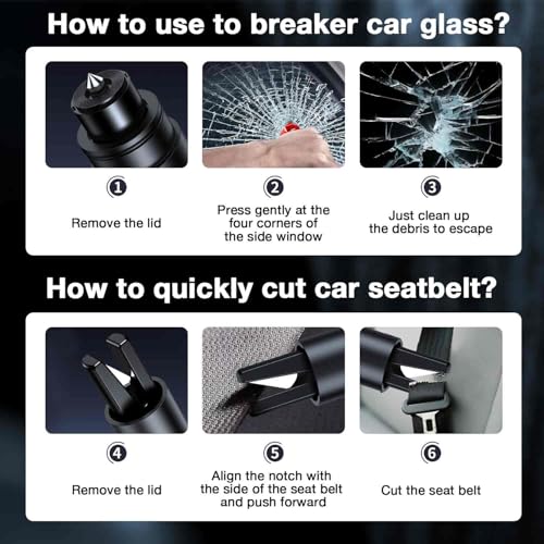MOTORBUDDY Car Window Breaker Tool, 2-in-1 Window Breaker Seatbelt Cutter, Emergency Glass Breaker and Spring Loaded Auto Escape Tool，Car Accessories - color: Black (2 pack)
