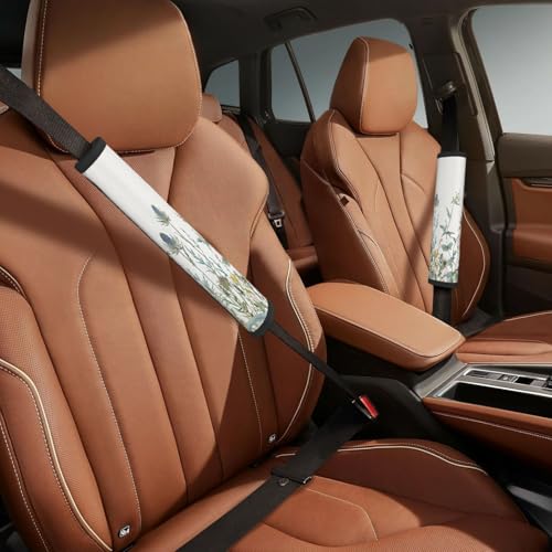 Seat Belt Cover Pad Wildflowers Leaves Soft Safety Car Automotive Seat Belt Pads Cushion Shoulder Strap Covers for Cars or Bags, 2 Pcs - color: Wildflowers Leaves