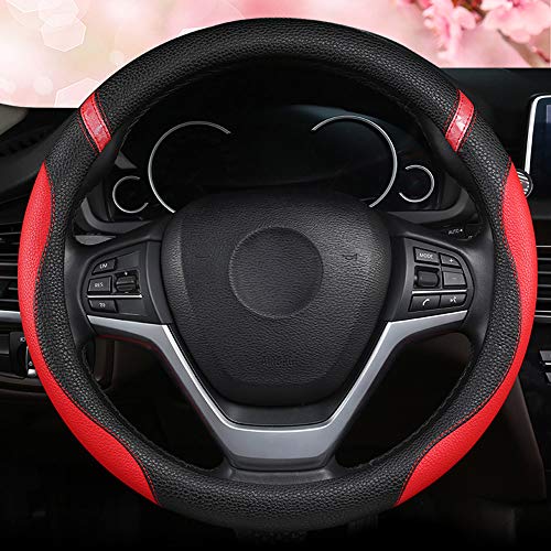 Steering Wheel Cover for Women Leather Universal Steering Wheel Cover for Car 15 inch (Red) - color: Red