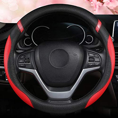 Steering Wheel Cover for Women Leather Universal Steering Wheel Cover for Car 15 inch (Red) - color: Red