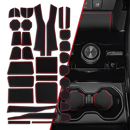 CupHolderHero Fits with 2014-2024 Jeep Grand Cherokee L Accessories - Premium Custom Interior Non-Slip Anti Dust Cup Holder Inserts, Center Console Liner Mats, Door Pocket Liners 31-pc Set (Red Trim) - color: Red Trim, size: Grand Cherokee L 2021-2024+
