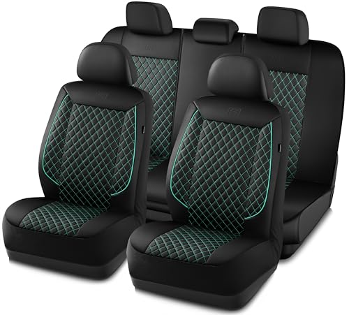 Skechers Car Seat Covers,Piping Luxury Faux Seat Covers,Waterproof Anti Slip Car Seat Protector Full Set,Car Accessories Airbag Universal Fit for Most Cars,Vans,Trucks,SUV,Mint - color: Black and Mint, size: Full Set