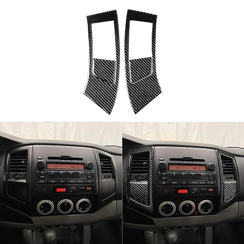 Real Soft Carbon Fiber Car Central A/C Air Conditioner Outlet Vent Panel Frame Trim Sticker Auto Premium Interior Accessories Compatible with Toyota Tacoma 2009 2010 2011 Black(Type B) - color: Central Ac Vent B, size: Black Carbon Fiber