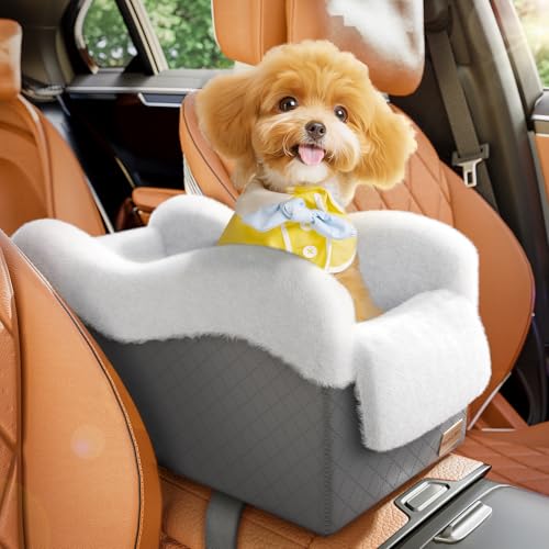 Portable Small Dog Seat for Car, Luxury Center Console Dog Car Seat Booster with Safety Tethers, Anti-Collapse Pet Travel Carseat for SUV, Truck (Dark Grey/White) - color: Dark Grey/White