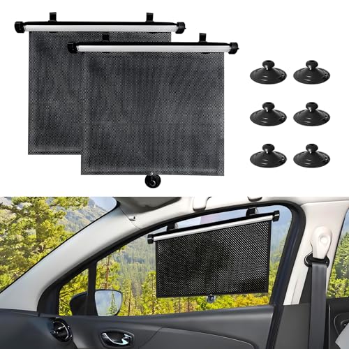 Hovom 2PCS Car Window Shades for Baby, 17.72"×15.75" Retractable Roller Auto Side Window Sun Shade with Suction Cups, Window Covers for Heat, UV and Sun Glare Protection, Car Accessories (Black+Black) - color: Black+Black