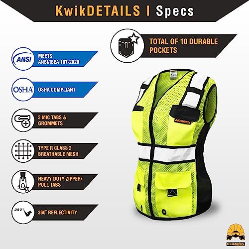 KwikSafety - Charlotte, NC - RoadBOSS Economy & Premium Safety Vest for Women [SNUG-FIT] Class 2 ANSI Tested OSHA - color: Yellow, size: Large, style: 1 Pack