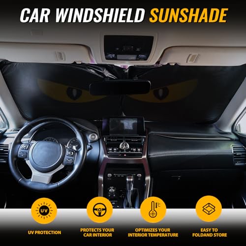 Car Windshield Sun Shade - Reflector Sunshade Offers Ultimate Protection for Car Interior, Cool Reflective Sun Blocker Fits Small Sedans, Mini SUVs - color: Black