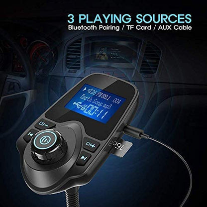 Nulaxy Bluetooth Car FM Transmitter Audio Adapter Receiver Wireless Handsfree Voltmeter Car Kit TF Card AUX 1.44 Display - KM18 Black Matte - color: Black Matte