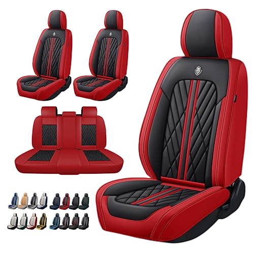 Universal Fit Waterproof Breathable Nappa Leather Automotive Vehicle Car Seat Covers Set Cushion Protector for Sedan SUV - color: Black Red, size: Full Set 5 Seats